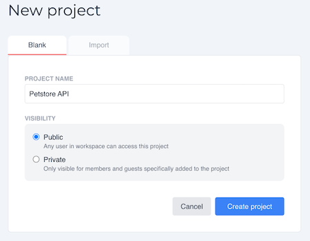 Create project dialog